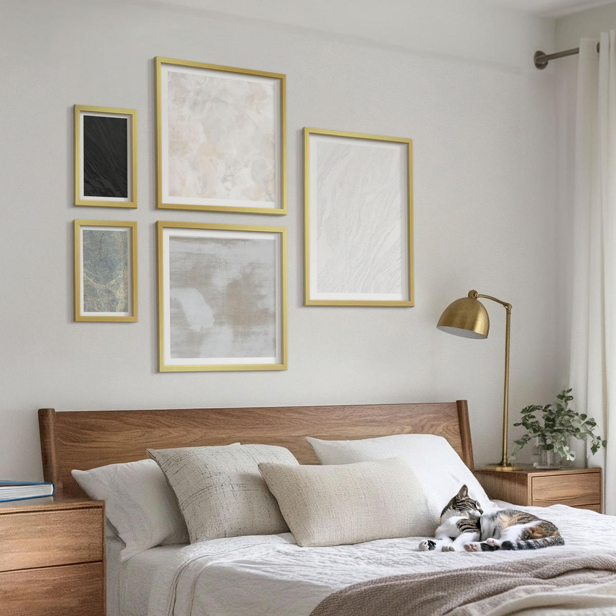 WANDBILDER 5er Set - 50x50 cm & 20x30 cm & 40x60 cm Goldrahmen - Steintexturen - Goldfarben, Kunststoff (40/60cm) - ArtPrintCave