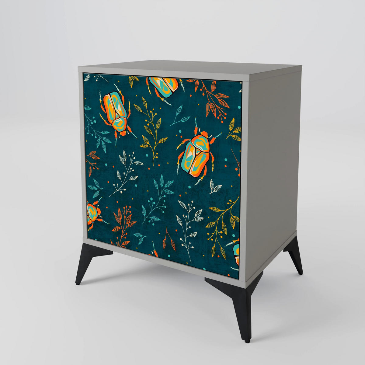 SIDEBOARD AUTUMN INSECTS, Grau, 57,5x42x57,5 cm, Ohne Füße - Multicolor/Grau, Holzwerkstoff (57.5/57.5/42cm) - SpaceRebels