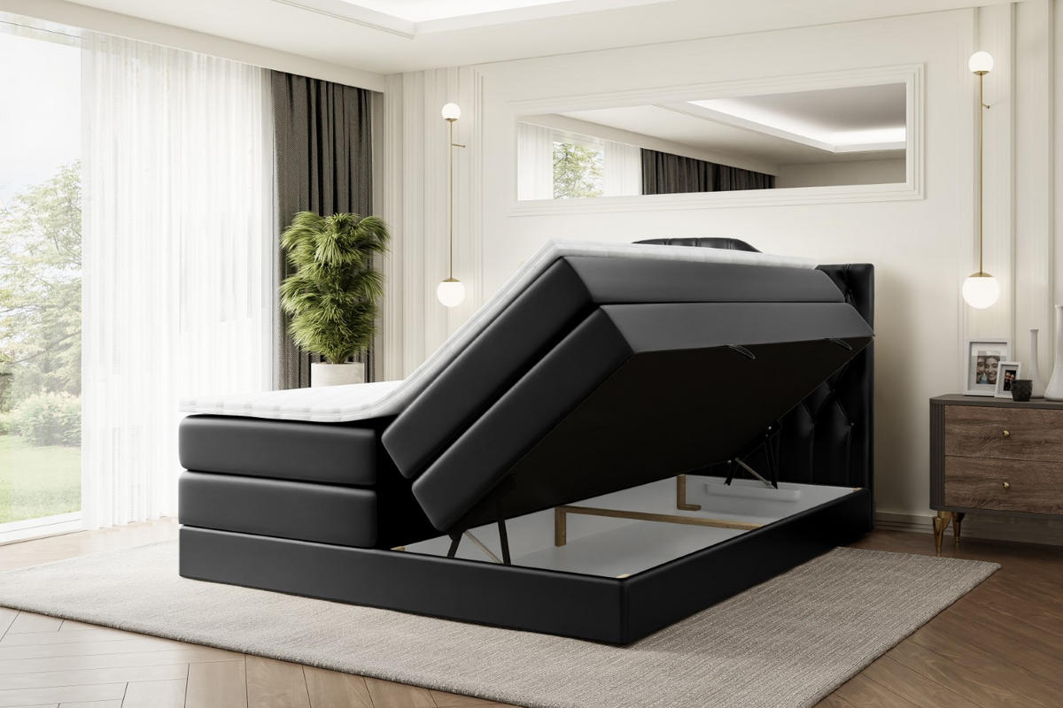 BOXSPRINGBETT VILA-1 KING - 160x200 - H3/H4 - Schwarz Hochglanz - Schwarz Hochglanz, Holzwerkstoff (160/200cm) - ALTDECOR