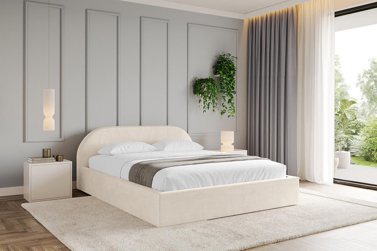POLSTERBETT mit Bettkasten und Lattenrost, Bett mit Matratze H3/H4 - TIVON-V1 180x200 Beige - Creme, Holzwerkstoff/Textil (180/200cm) - ALTDECOR