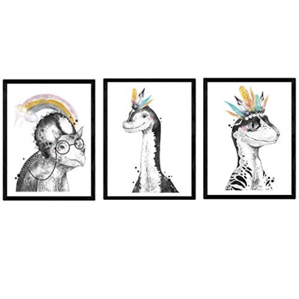 POSTER Set Mit 3 Dinosaurios Plumas A3 Rahmenlos - Klar, Papier (29.7/5/42cm) - Nacnic