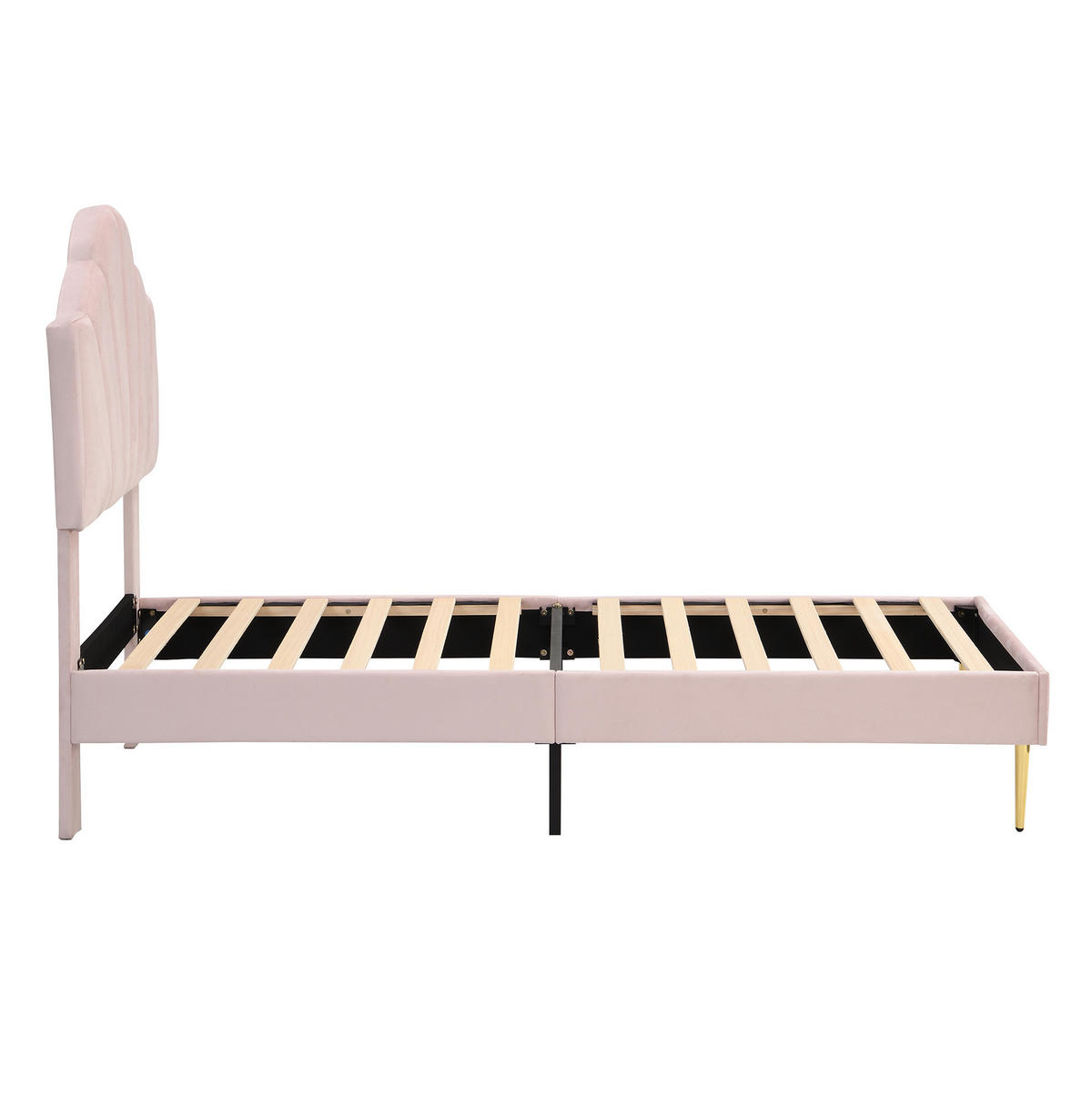 POLSTERBETT 90/200 cm aus Samt in Rosa mit verstellbarem Kopfteil - Rosa, Textil (90/200cm) - BEAOK
