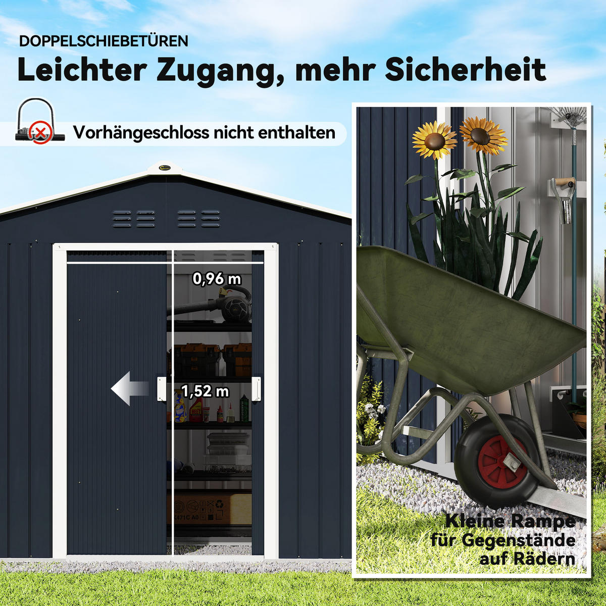 VERZINKTER Stahl Gerätehaus 4,9m² 277x195x192cm Geräteschuppen mit Satteldach - Dunkelgrau, Metall (195/192/277cm) - Outsunny