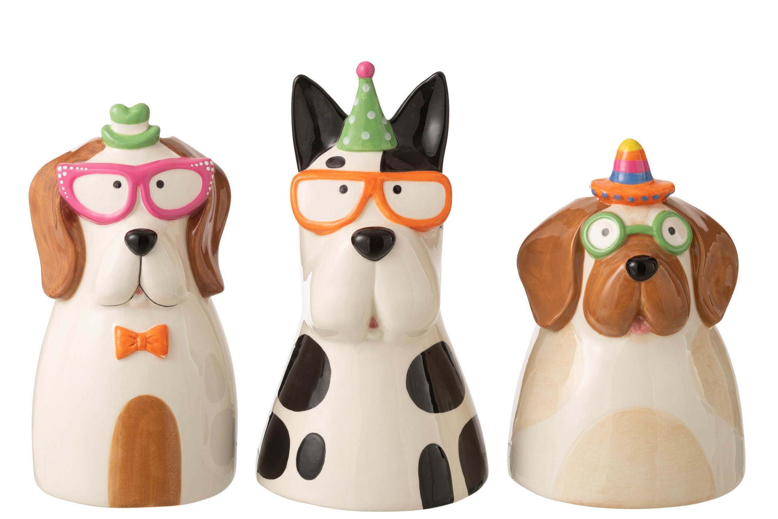 VASE HUND MIT BRILLE (3ER SET) - Multicolor, Keramik (15/28.5/15.5cm) - J-Line