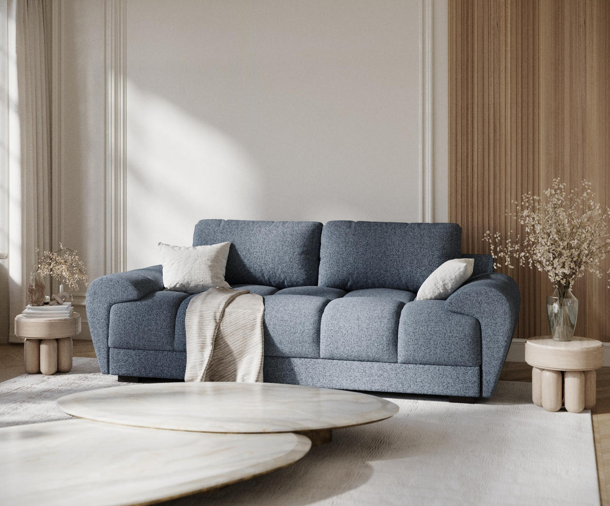 3-SITZER SOFA Peebles Denimblau Webstoff - Schwarz/Dunkelblau, Holz/Holzwerkstoff (244/90/101cm) - Maison de Reve
