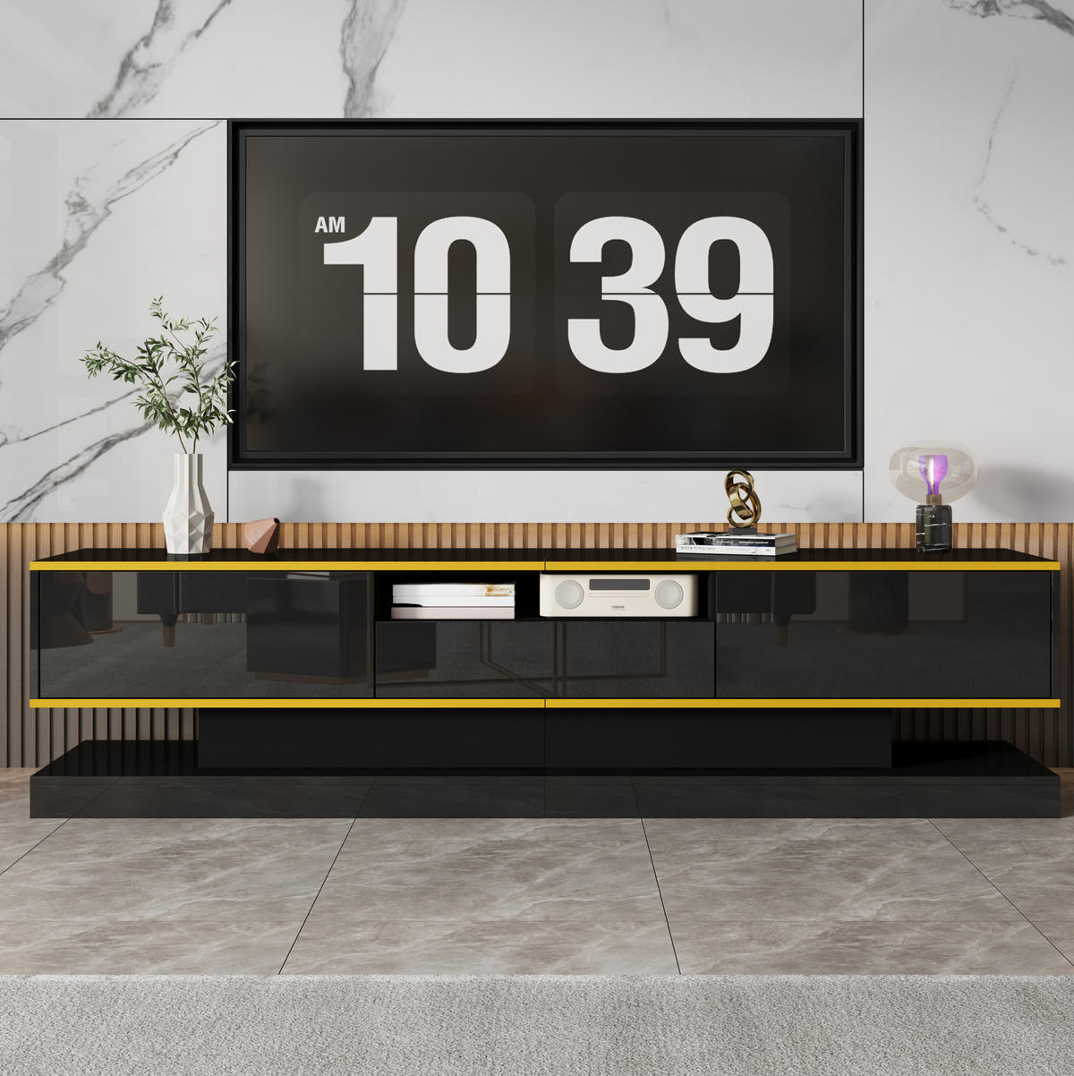 TV-LOWBOARD 180/38/45 cm Schwarz/Gold aus Holzwerkstoff mit LED - Schwarz, Holzwerkstoff (180/45/38cm) - OKWISH