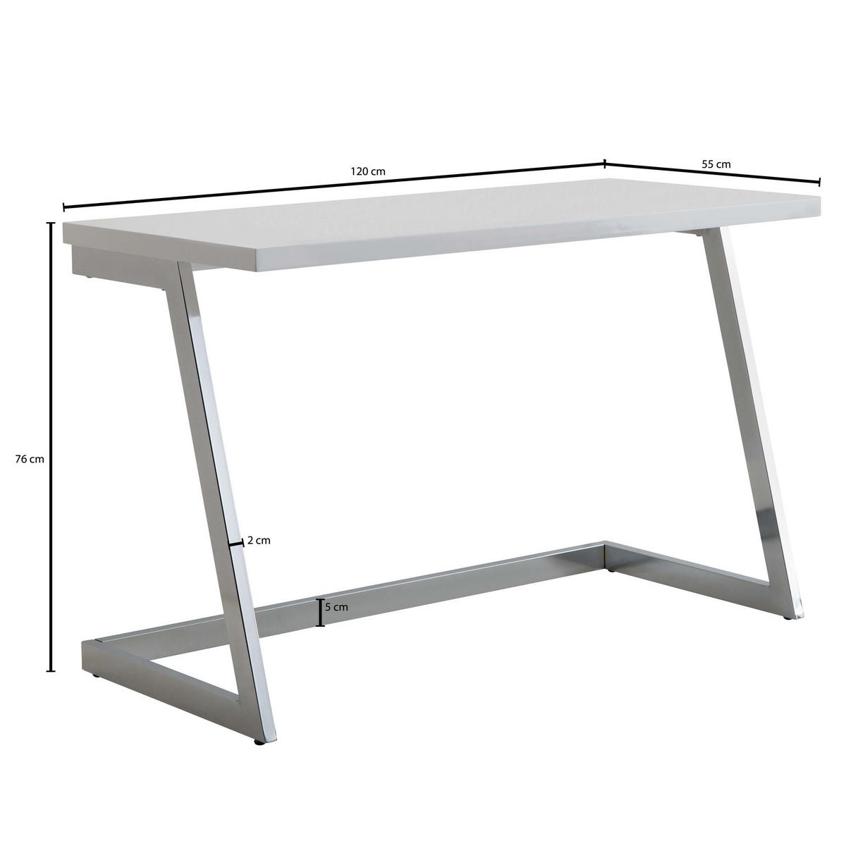 SCHREIBTISCH Hochglanz Metallgestell SARNOT, Silber 120x55x76 cm - Silberfarben, Holz/Metall (55/120/76cm) - KADIMA DESIGN