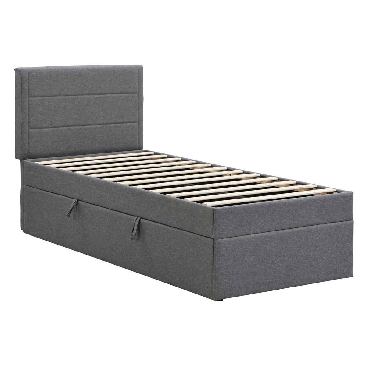 POLSTERBETT aus Leinen und MDF 90x200 cm Grau mit Metall-Lattenrost und Stauraum - Grau, Holzwerkstoff (90/200cm) - IVMEU
