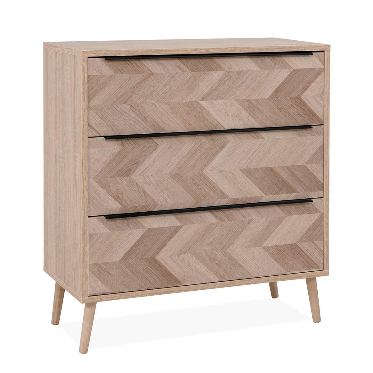 KOMMODE mit 3 Schubladen in Sonoma Eiche und Fischgrätmuster L80 cm - Torun - Eschefarben, Holzwerkstoff (38.5/87/80cm) - Calicosy