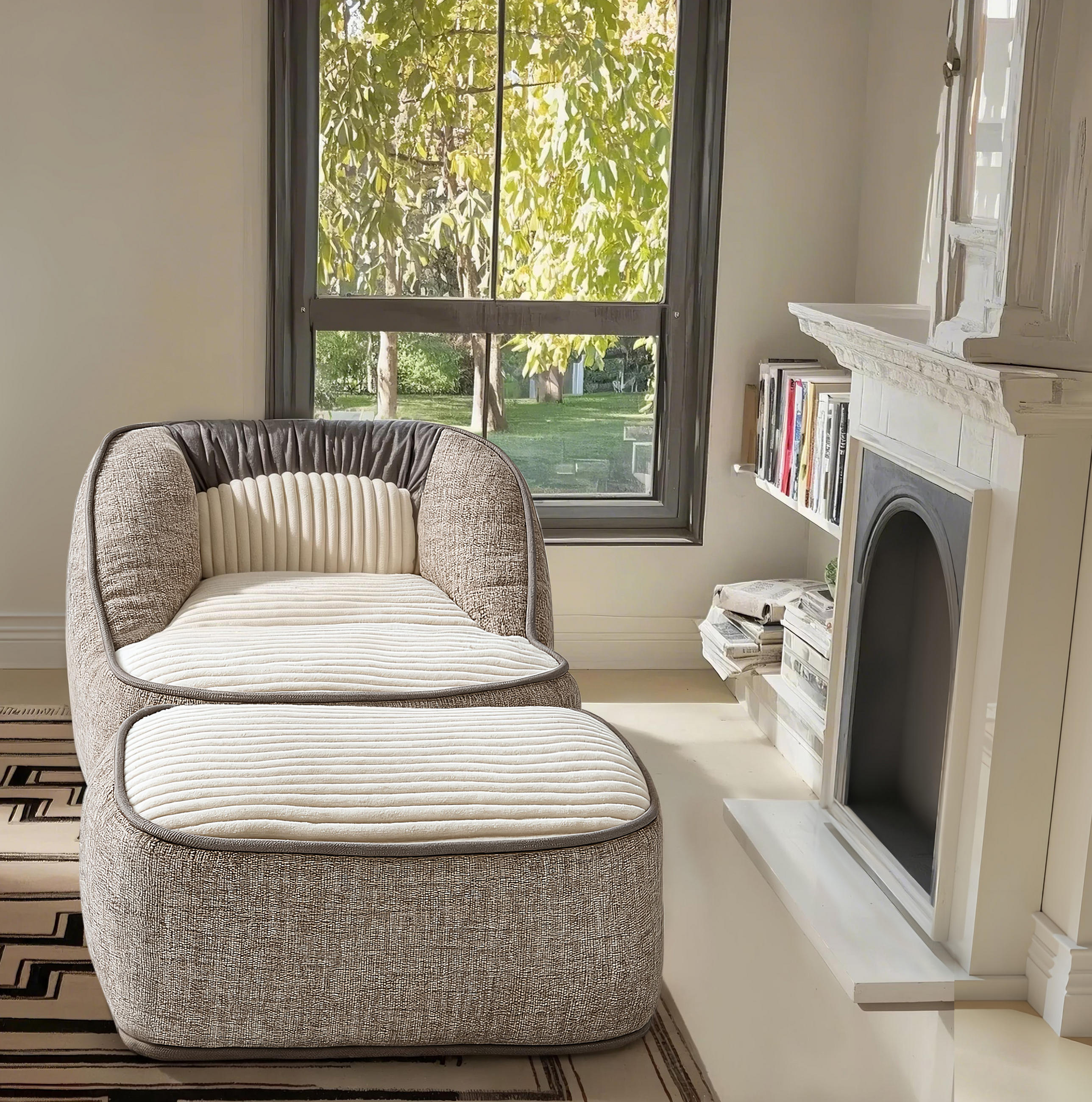LOUNGESESSEL Samt Beige - Beige, Textil (90/76/180cm) - Vercart