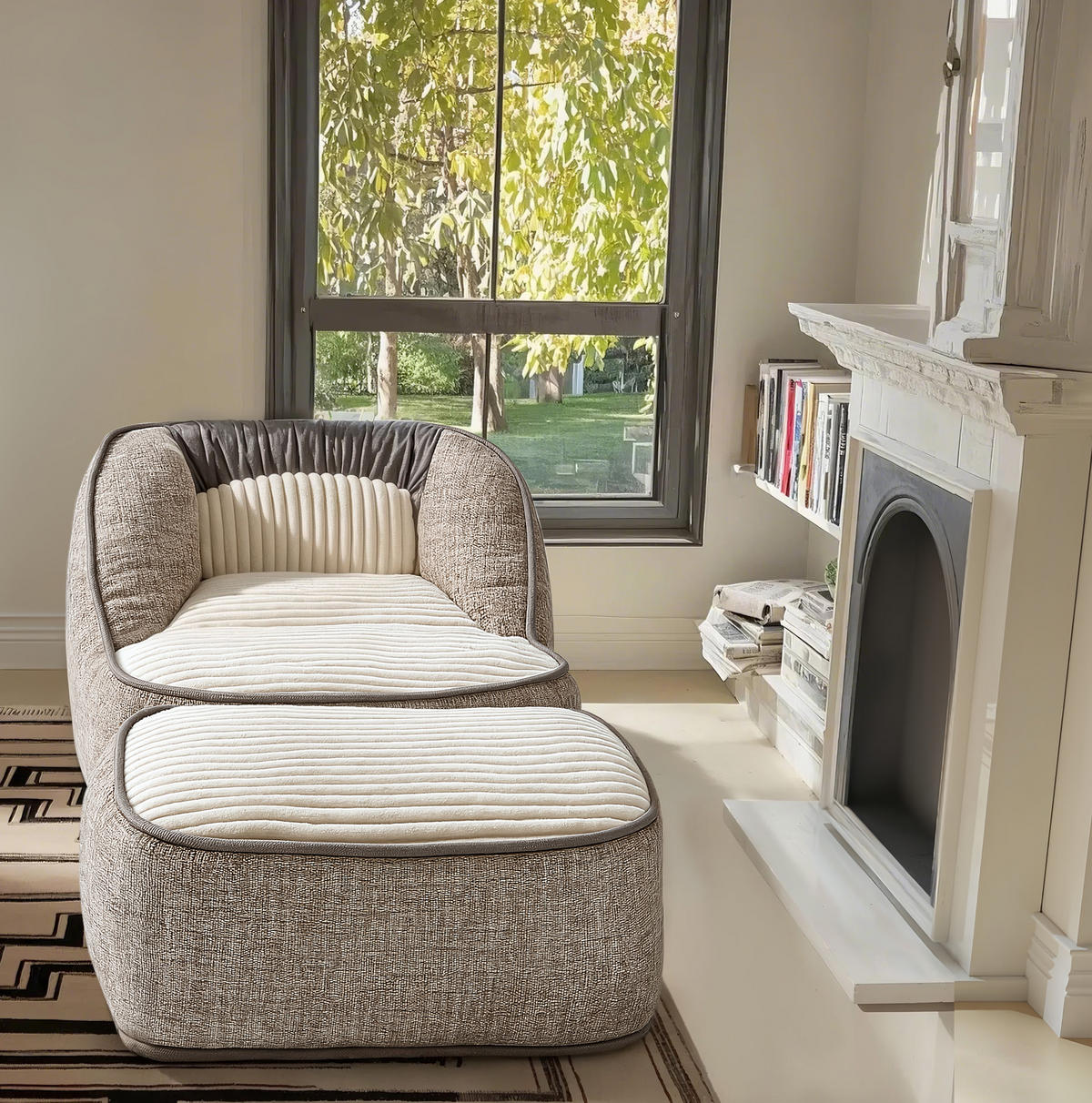LOUNGESESSEL Samt Beige - Beige, Textil (90/76/180cm) - Vercart