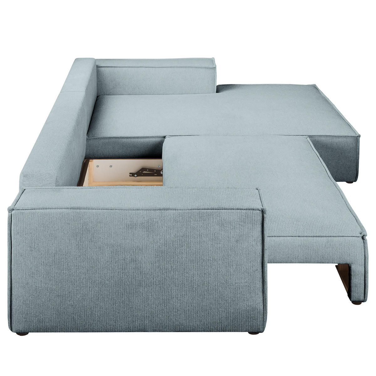 ECKSOFA mit Schlaffunktion - Longchair - Blaugrau/Schwarz, Kunststoff/Textil (294/185cm) - home24