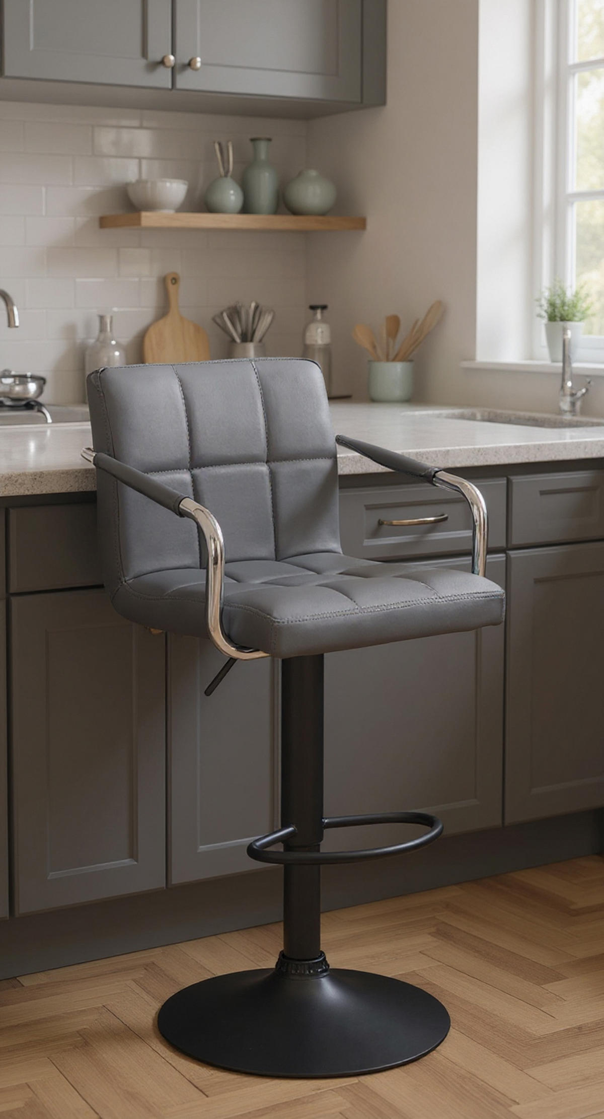BARHOCKER 2er Set Luca schwarz grau - Schwarz/Grau, Kunststoff/Metall (54/112/46cm) - TPFLiving