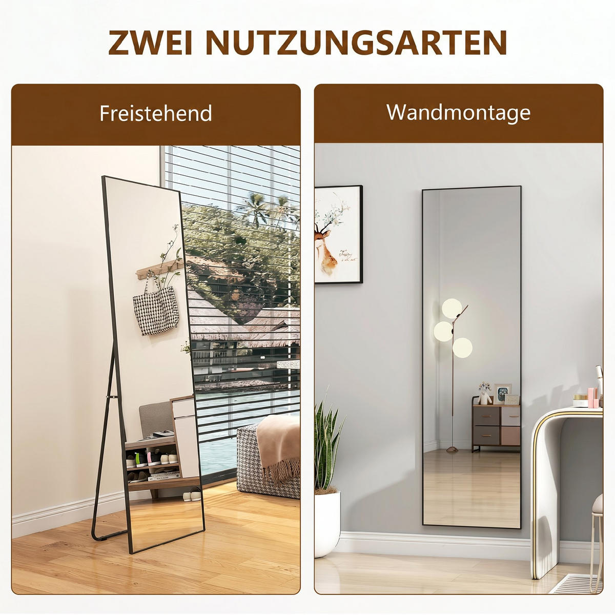 GANZKÖRPERSPIEGEL Aluminium-Legierung, Glas Schwarz - Schwarz, Metall (2/161.5/50cm) - HOMCOM