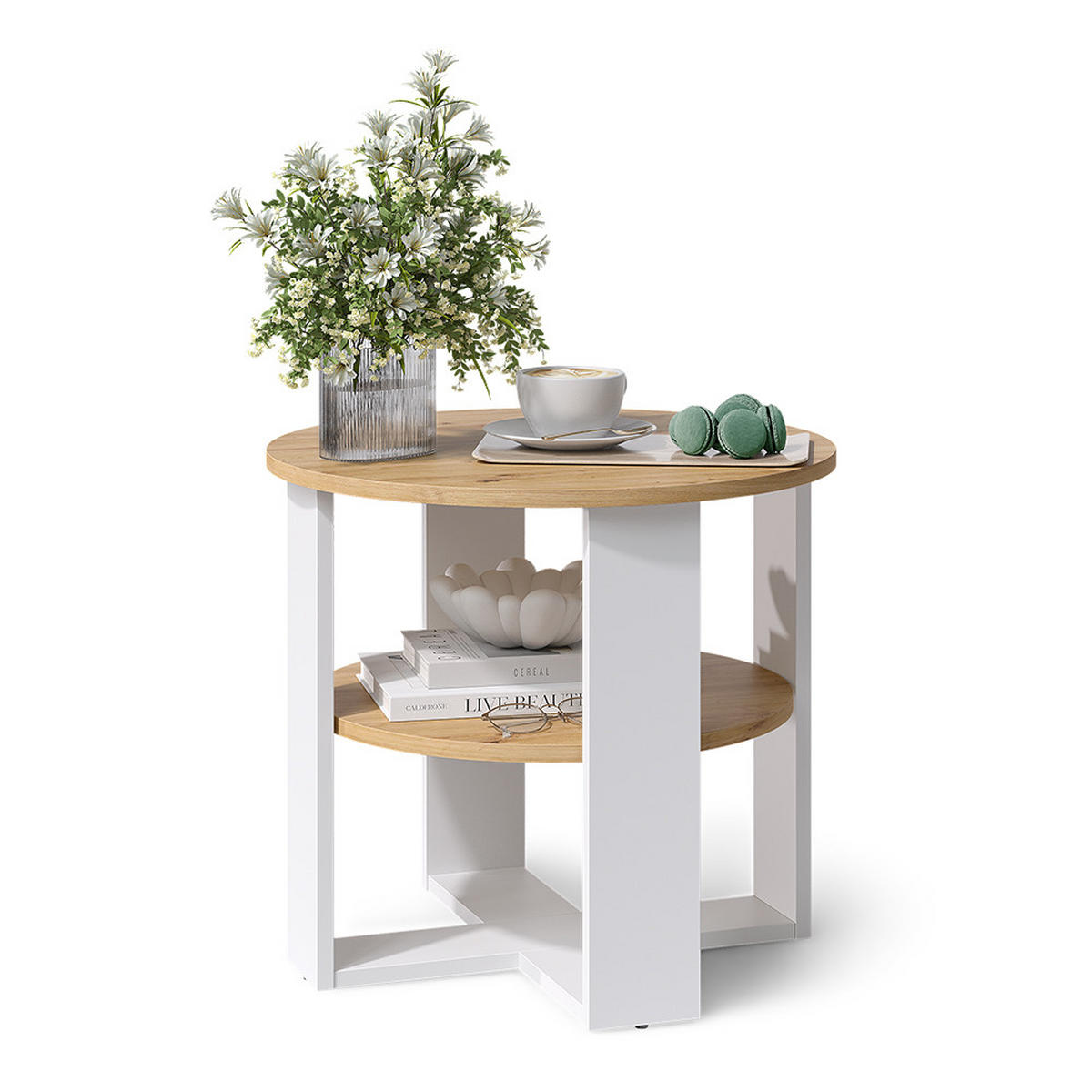 COUCHTISCH Romeo, Weiß/Artisan-Eiche, 53 x 53 cm - Weiß/Eiche Artisan, Holzwerkstoff (53/53/47cm) - Vicco