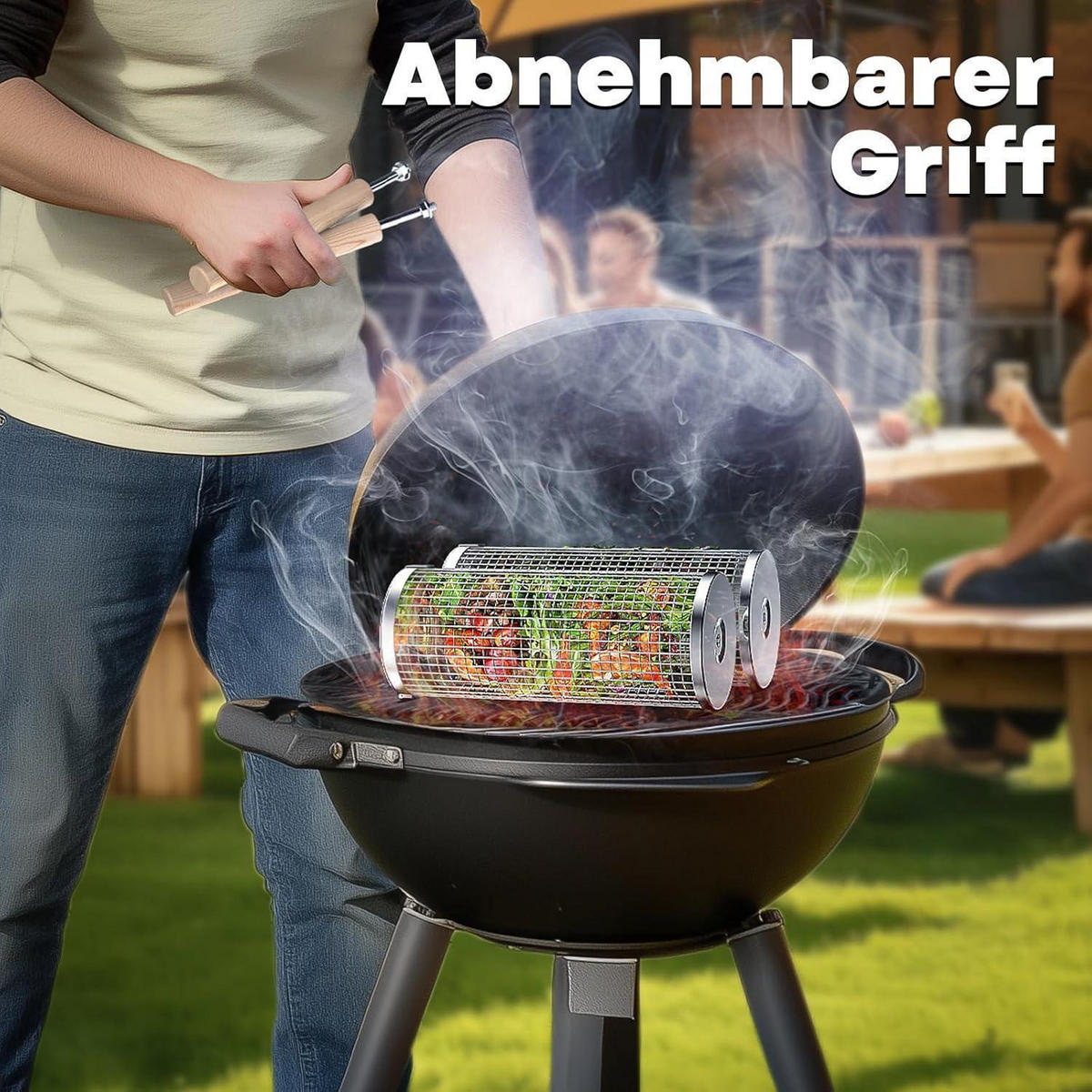 GRILLKORB 2er-Set Edelstahl mit Holzgriff - Multicolor, Metall (10/24/10cm)