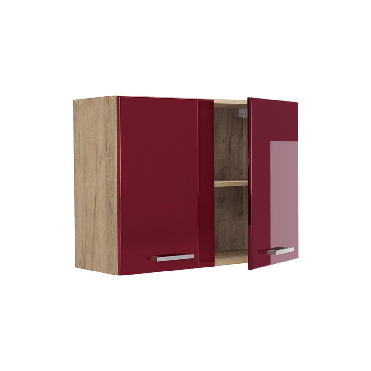 KÜCHENGLASSCHRANK R-Line, Rot Hochglanz/Goldkraft Eiche, 80 cm - Eichefarben/Rot, Holzwerkstoff (80/60/31cm) - Vicco