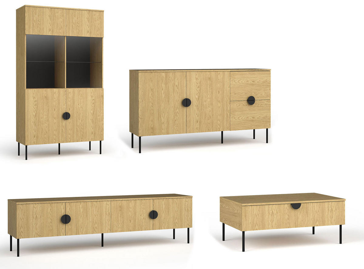 WOHNZIMMER SET 4-TEILIG Mond Eiche Baltic 565 / 66 / 187cm - Eichefarben/Anthrazit, Holzwerkstoff/Metall (565/187/66cm) - Feldmann-Wohnen