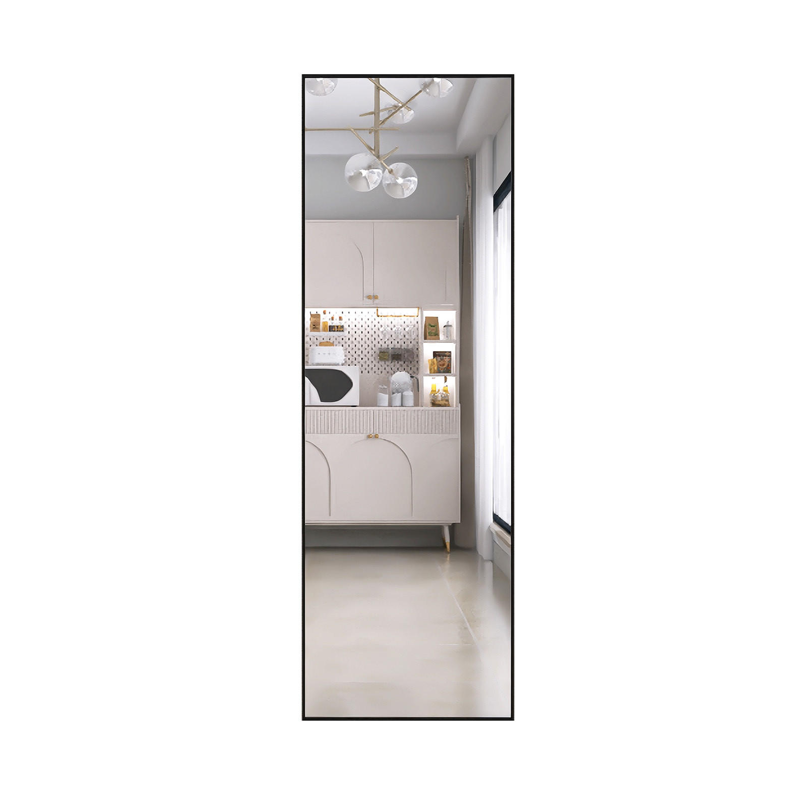 GANZKÖRPERSPIEGEL 53x162 cm, Rechteck, Aluminiumrahmen, verstellbarer Ständer, rutschfeste Basis, Schwarz - Schwarz, Metall (53/3/162cm) - BRILVERDE