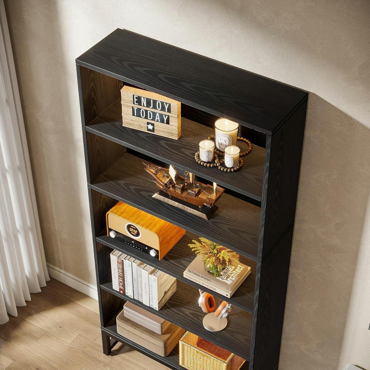BÜCHERREGAL mit LED-Beleuchtung 180 cm Schwarz - Schwarz, Holzwerkstoff (30/180/80cm)