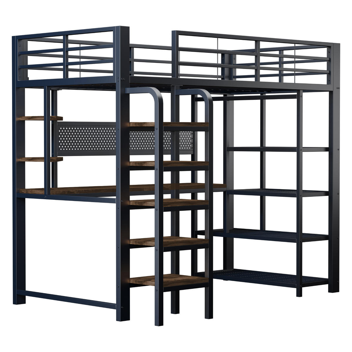 HOCHBETT 90/200 cm in Schwarz mit LED, Steckdosen und Ablage aus Metall & Holz - Schwarz, Holzwerkstoff/Metall (90/200cm) - CHICFURN