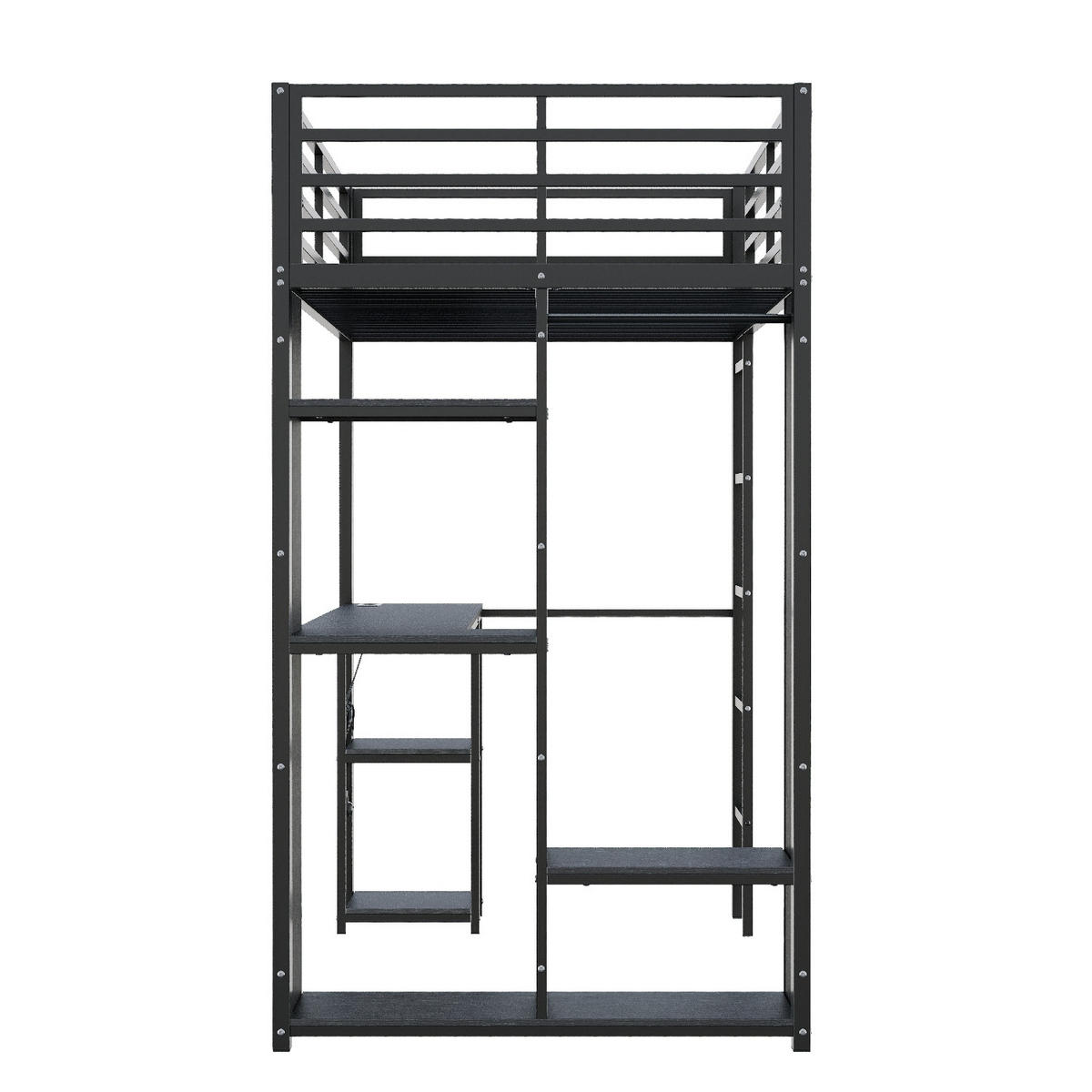 HOCHBETT 90/200 cm Schwarz mit LED-Lichtleiste, Schreibtisch und Offener Kleiderschrank - Schwarz, Metall (90/200cm) - Oxeza