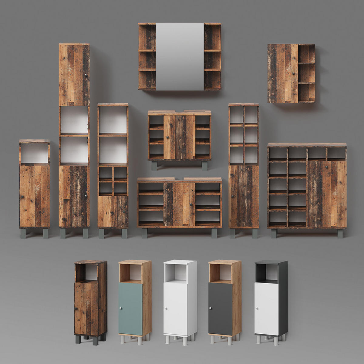 BADSCHRANK Fucino Anthrazit 47.2 x 59.2 cm - Anthrazit/Braun, Holzwerkstoff (47.2/59.2/20.8cm) - Livinity®