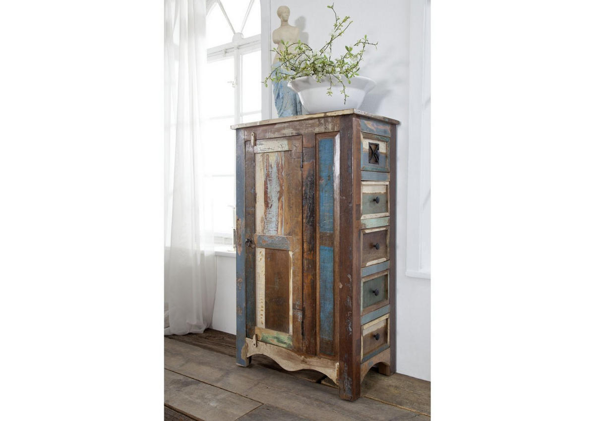 KOMMODE Altholz 70x40x120 mehrfarbig lackiert NATURE OF SPIRIT #58 - Multicolor, Holzwerkstoff (70/120/40cm) - Massivmoebel24