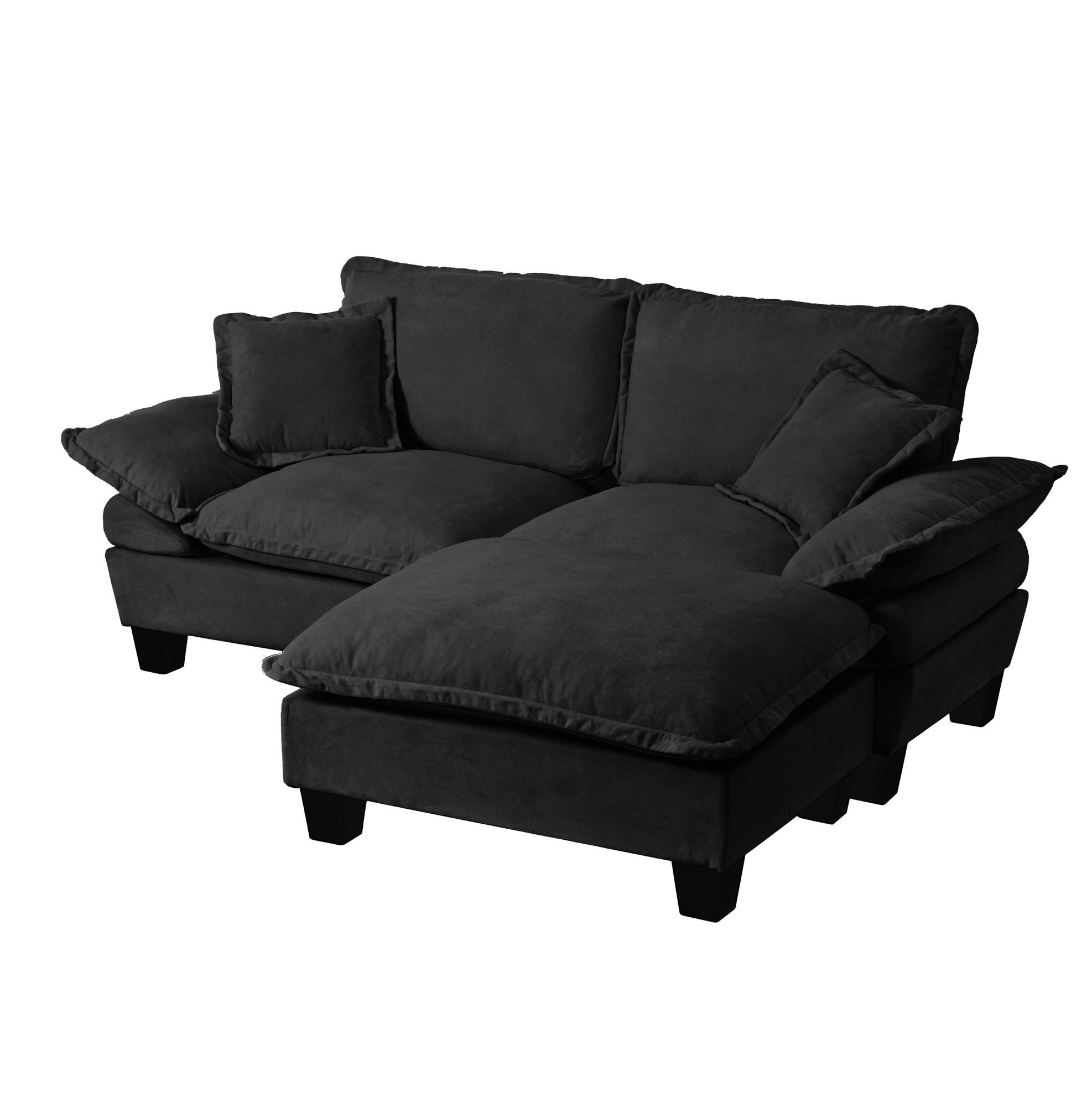 ECKSOFA aus Chenille 194x155x90 cm in Schwarz mit Ottomanen-Modul - Schwarz, Textil (155/90/194cm) - Modfu