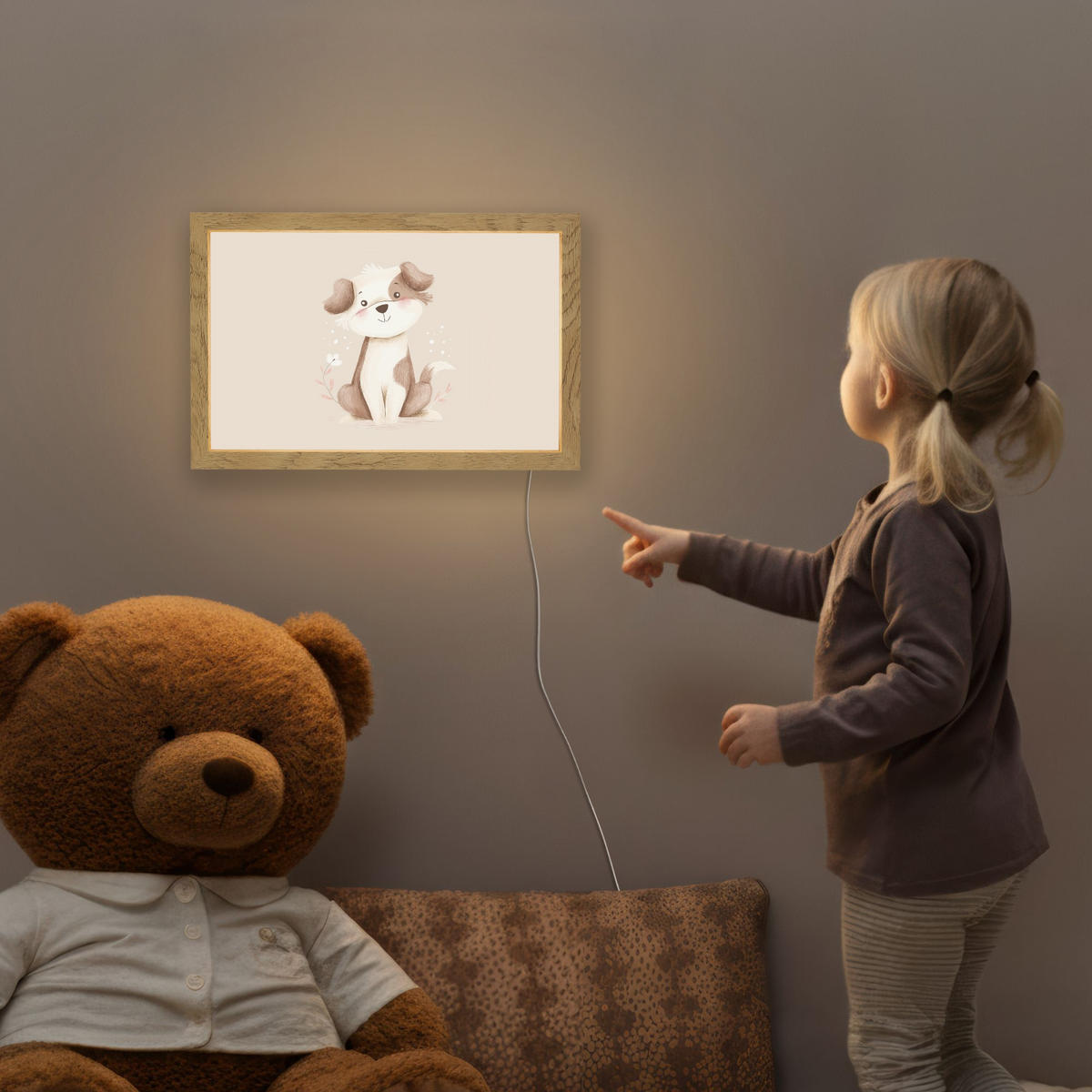 NACHTTISCHLAMPE Hund - Gefleckt - Braun 30x20 cm - Beige, Holzwerkstoff (8/30/20cm)