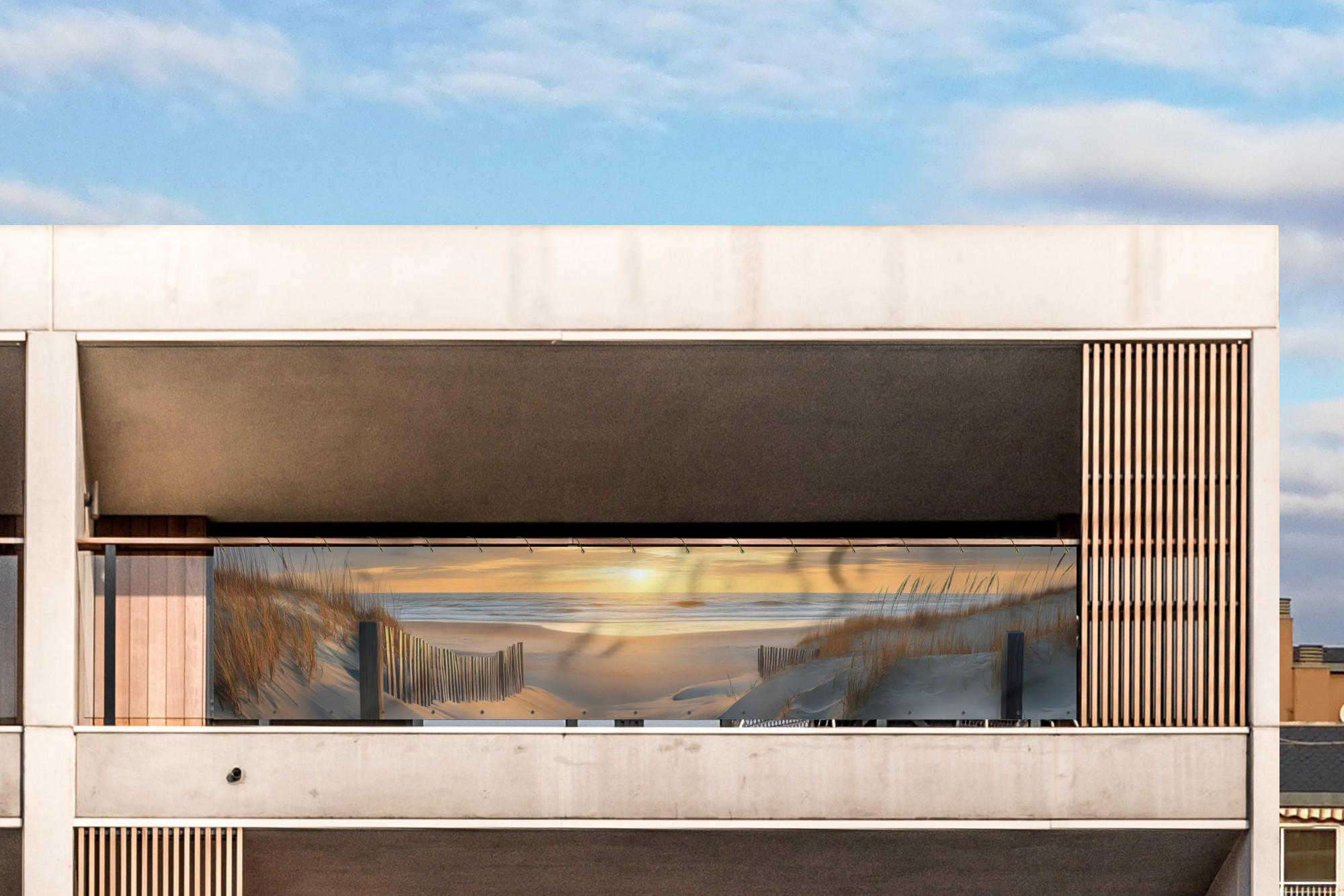BALKON-SICHTSCHUTZ Strand - Dünen - Sonnenuntergang 500x110 cm - Sandfarben, Kunststoff (500/110cm) - MuchoWow