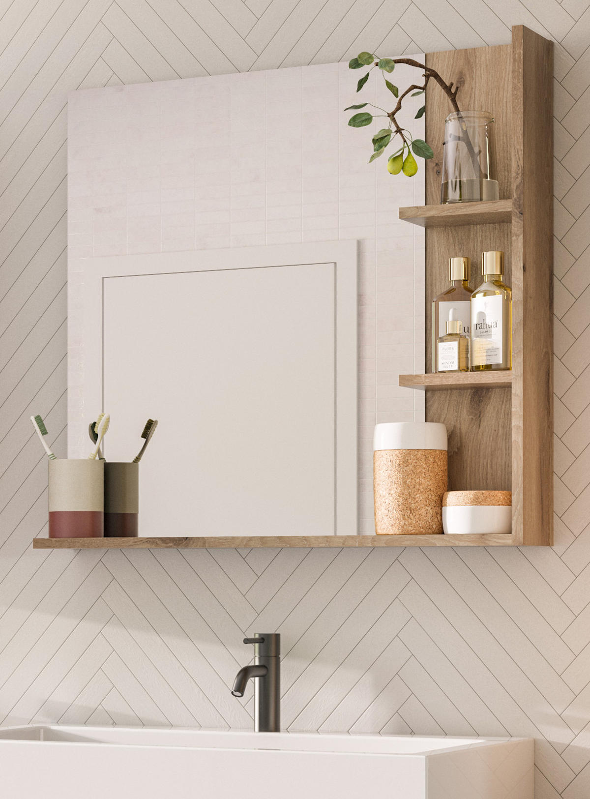 SPIEGEL Eiche 79 x 73 cm mit Ablageboden, Badspiegel - Eichefarben, Holzwerkstoff (79/73/14cm) - Inn.Furn