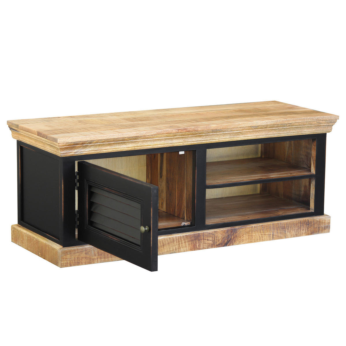 GARDEROBENBANK - Mango massiv - Schwarz, Holz (120/47/45cm) - home24