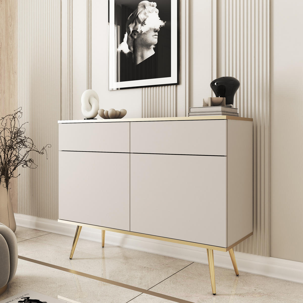 SIDEBOARD VENEZIA 107/85/39cm mit 2 Schubladen 2 Türen Beige - Beige, Holzwerkstoff (107/85/39cm) - MASSENO
