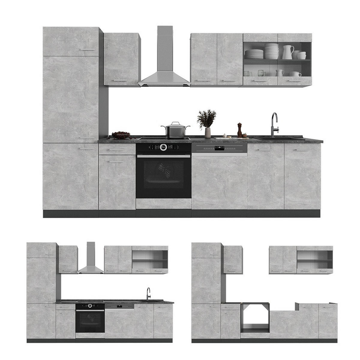 KUHINJSKI BLOK R-Line Beton/antracit 300 cm , DP Antracit - siva/antracit, leseni material (300/206.8/60cm) - Vicco