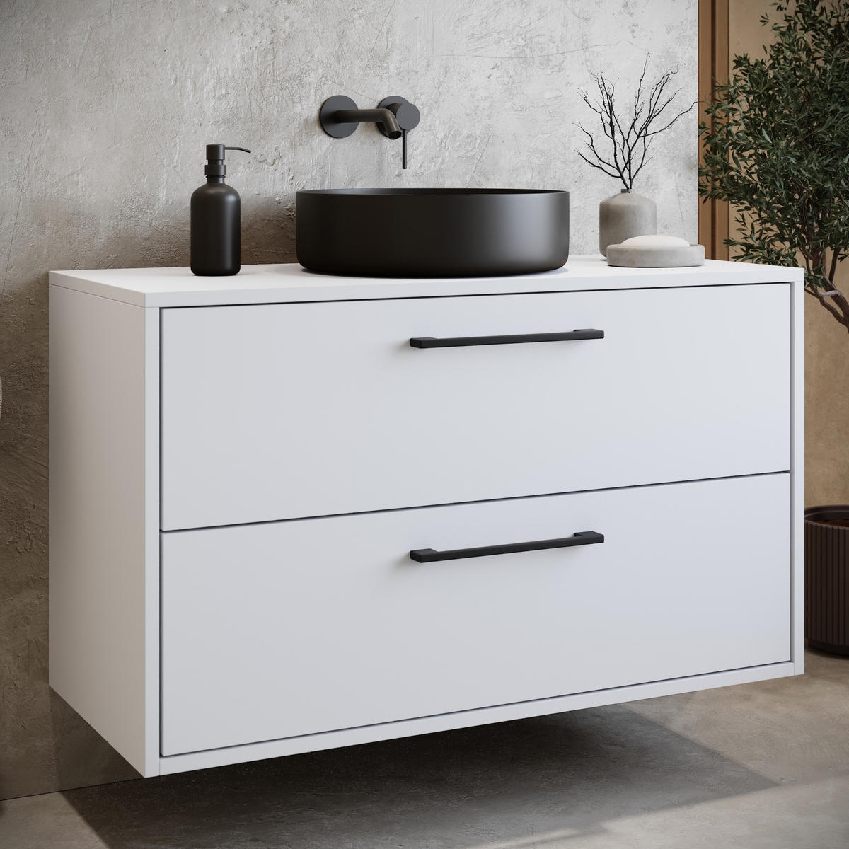 WASCHBECKENUNTERSCHRANK Florence 2 Schubladen Weiß Matt - 80 x 46 x 46 cm - Weiß, Holz (80/46/46cm) - Badplaats