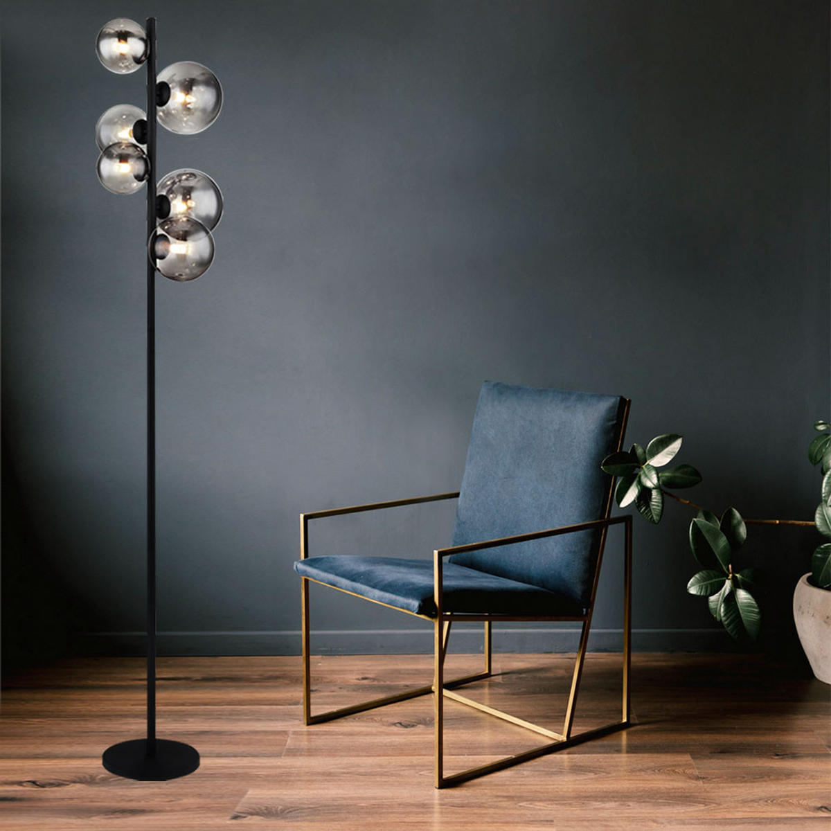 LED STEHLEUCHTE Metall Schwarz - Schwarz, Glas (28.5/28.5/155cm) - Globo Lighting