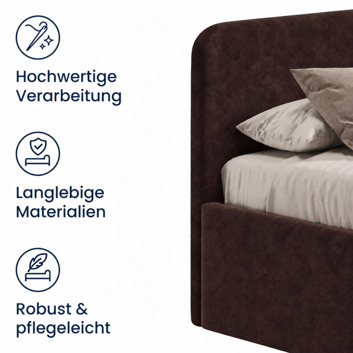 POLSTERBETT 200x200 cm Microvelours in Dunkelbraun - Dunkelbraun, Textil (200/200cm) - Home Collective