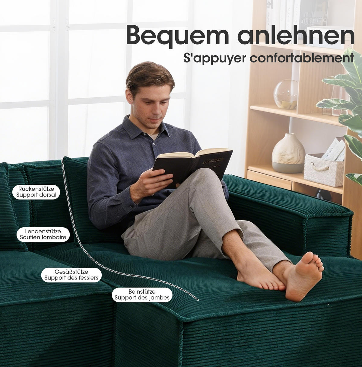 ECKSOFA aus Polyester 235 cm Retro-Grün mit Taschenfederkern und pflegeleichtem Bezug - Salbeigrün, Textil (235/129cm) - Modfu