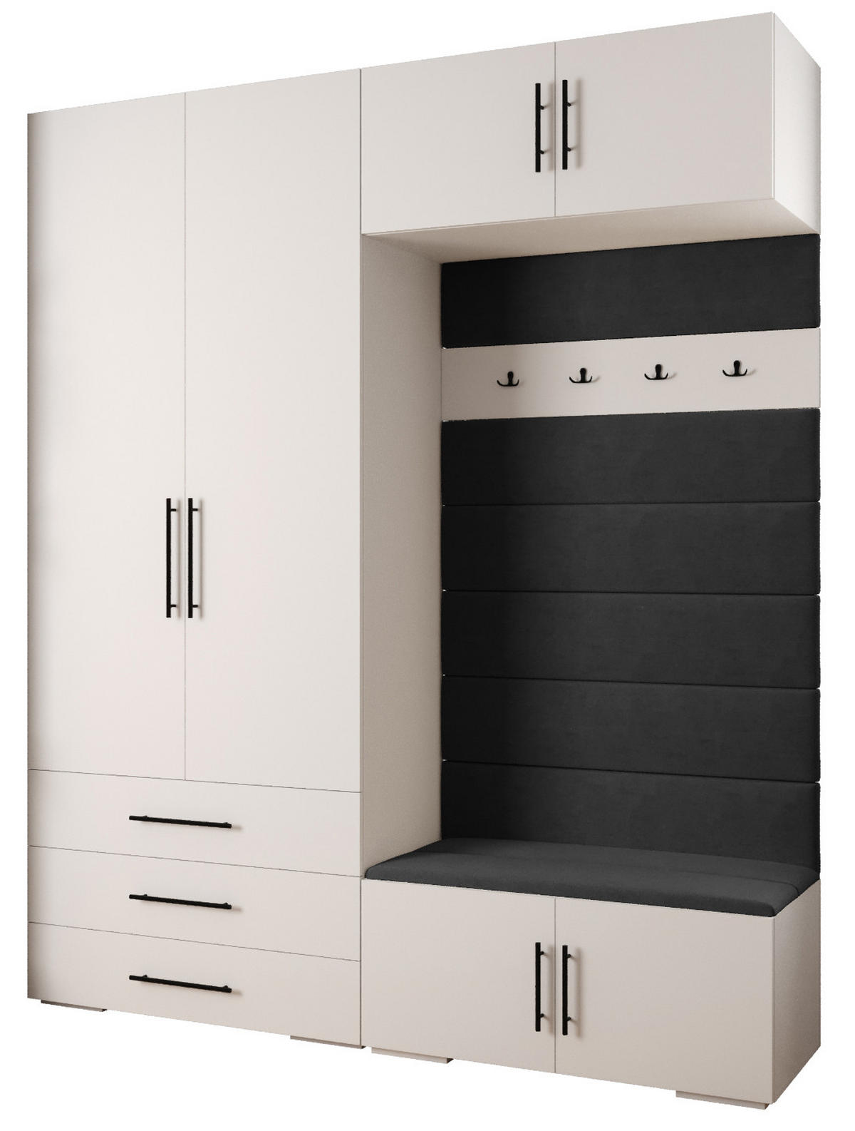 GARDEROBEN-SET 236,7/200/47 - Schwarz/Weiß, Holz/Kunststoff (200/236.7/47cm) - Abiks Möbel