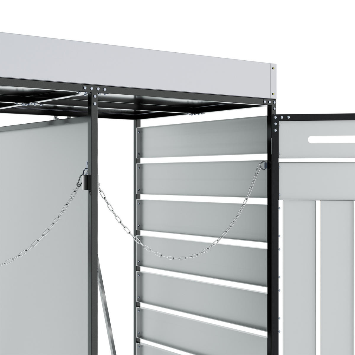 MÜLLTONNENBOX Pflanzdach Holzoptik abschließbar Belüftung - Schwarz, Metall (79/120/131cm) - FLIEKS