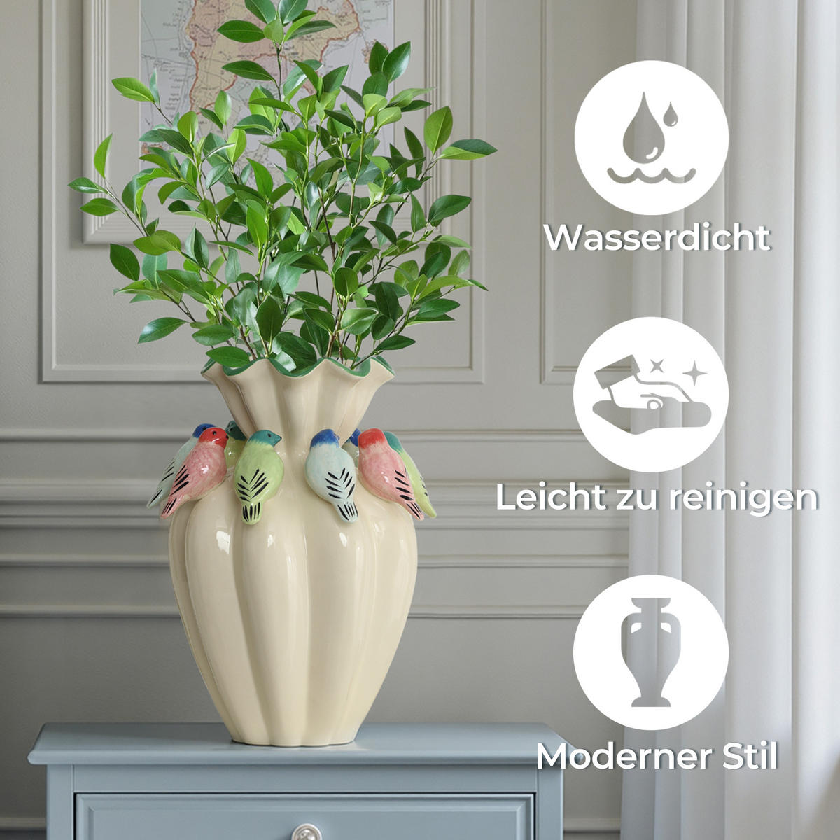 VASE aus Keramik, Ø17 x H38.8 cm, weiß - Weiß, Keramik (38.8cm) - Hometopia