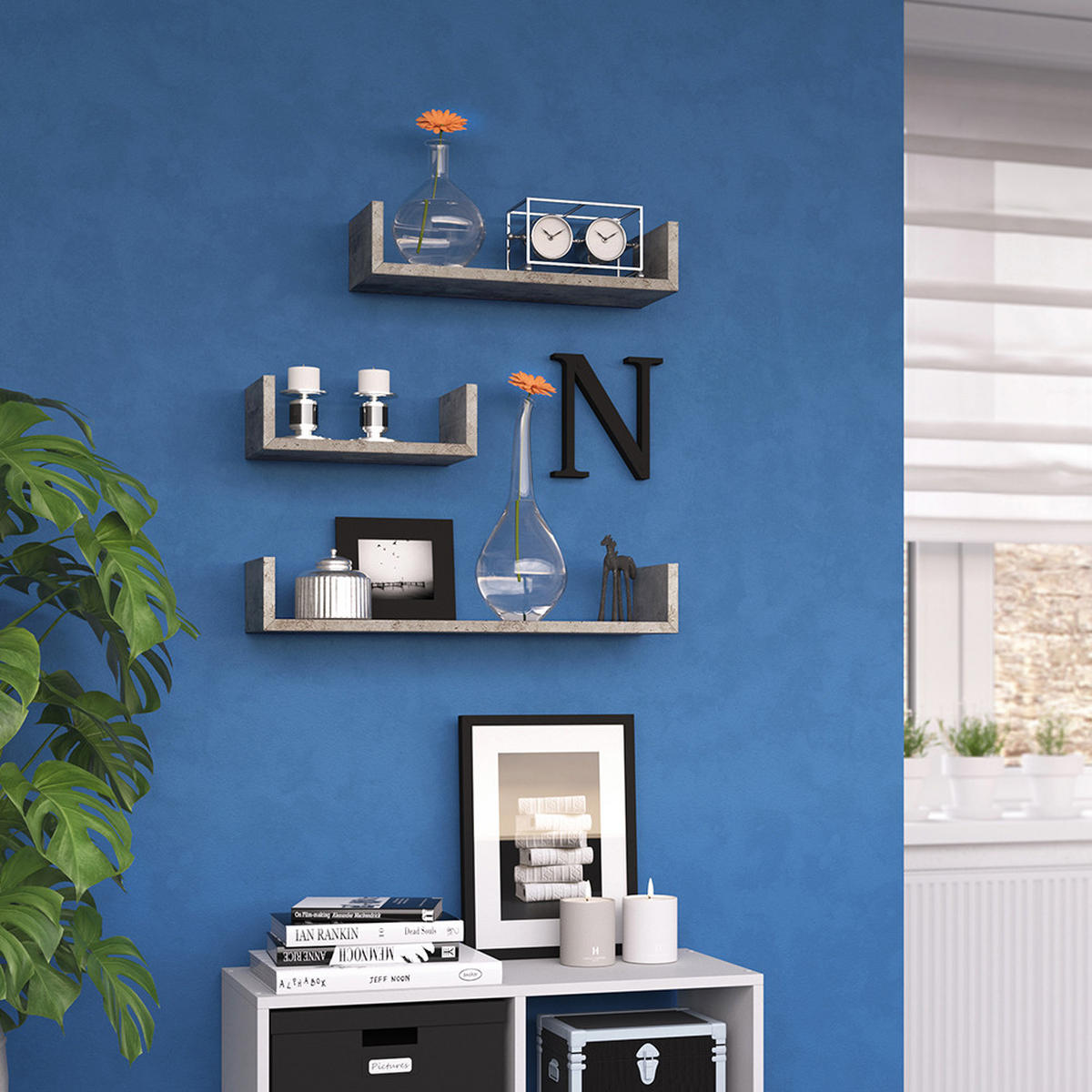 WANDREGAL Beton 60 x 10 cm 3er Set - Grau, Holzwerkstoff (60/10/15cm) - Vicco