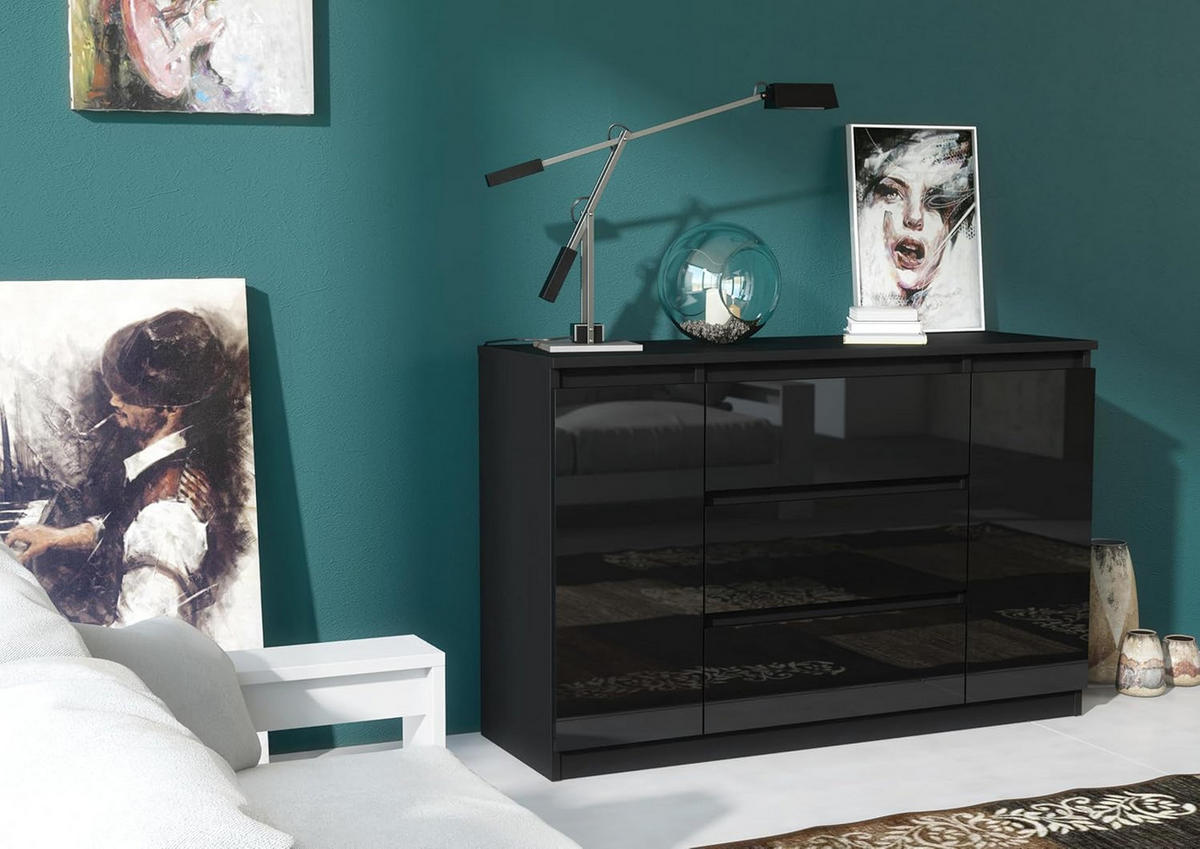 KOMMODE 120 Schwarz & Hochglanz 120x39x78,5 cm - Schwarz Hochglanz, Holzwerkstoff (120/78.5/39cm) - Mobelsta