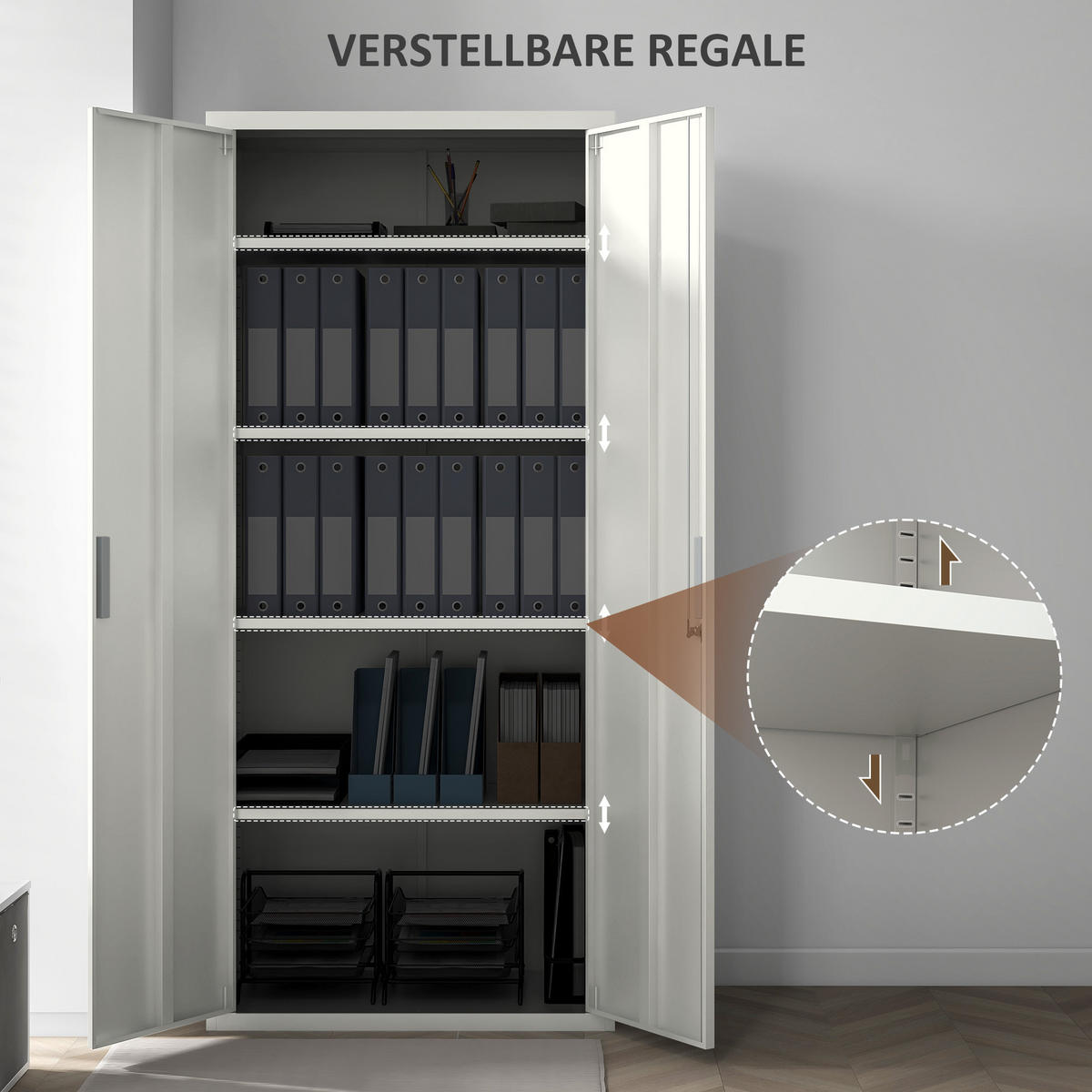 AKTENSCHRANK DE-09813 5 verstellbare Regale Weiß - Weiß, Metall (40/180/80cm) - ComfortXL