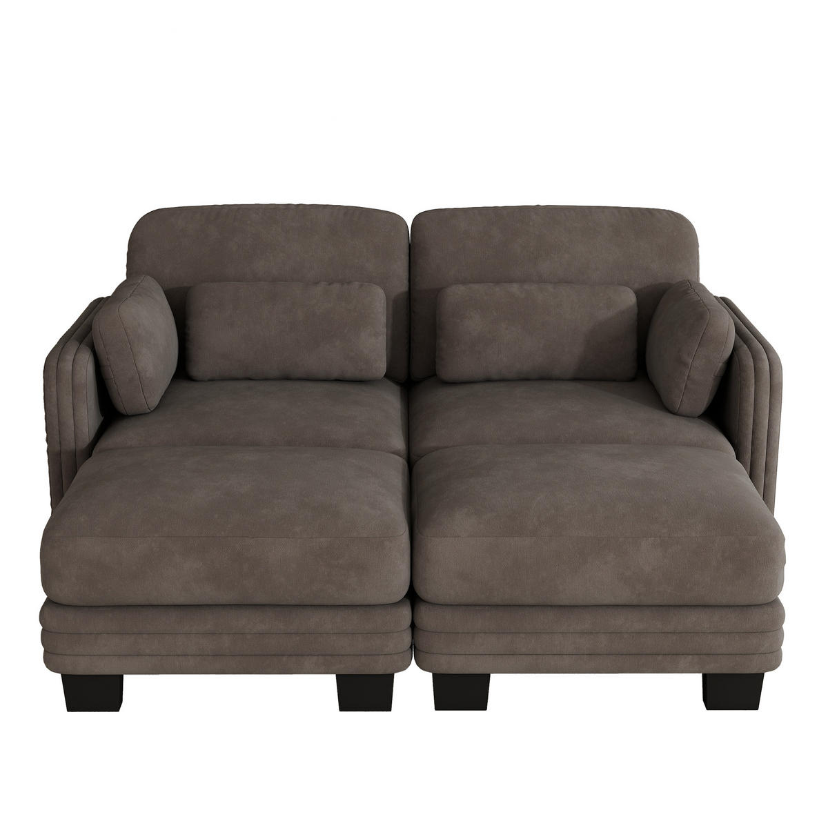 2-SITZER-SOFA mit 2 Ottomanen, DE-42686, Braun - Braun, Holz (176/88/143cm) - ComfortXL