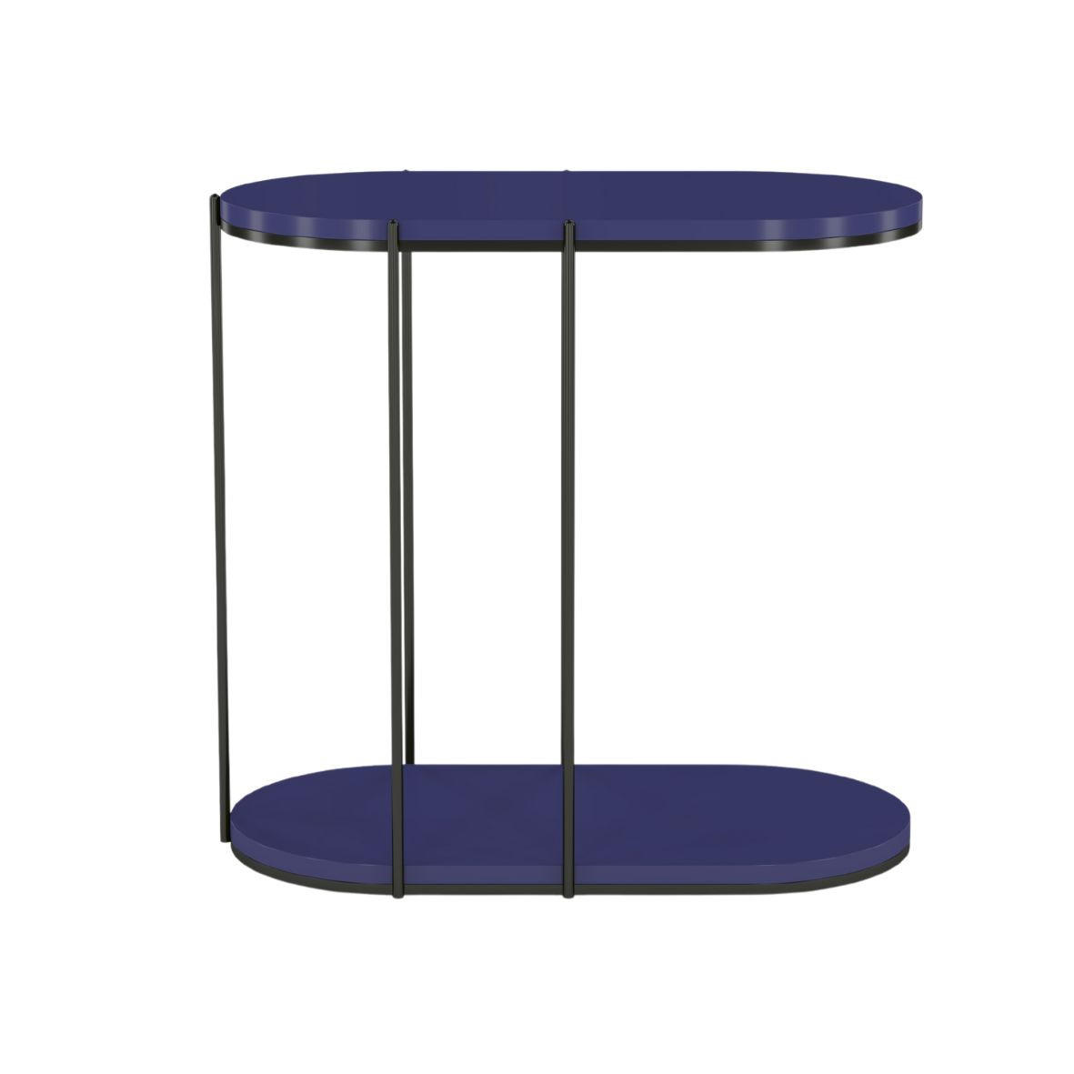 BEISTELLTISCH Loco, Ovaler Tischplatte x 2 mit Schwarz Metallgestell / Marineblau - Schwarz/Dunkelblau, Holzwerkstoff/Metall (34/64/60cm) - Skandica
