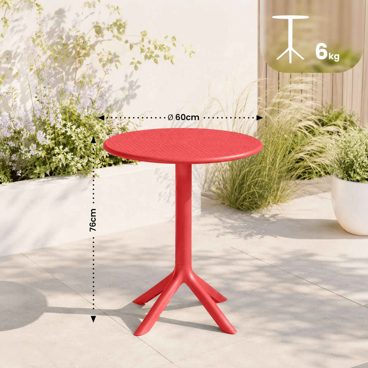GARTENTISCH rund Ø60 cm Kunststoff Rot - Rot, Kunststoff (60/60/76cm) - CLP