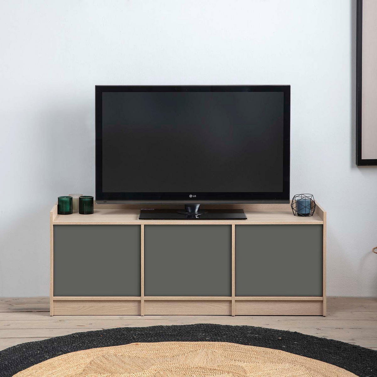 TV-ELEMENT Moscú 3 Türen, Eiche/Grau - Grau, Holzwerkstoff (139/54/40cm) - VS Venta-stock