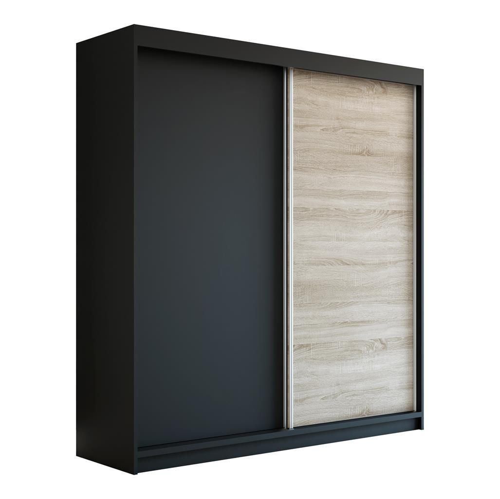 SCHWEBETÜRENSCHRANK 120 CM PAX Farbe: Schwarz / schwarz / sonoma - Schwarz/Braun, Holzwerkstoff (120/215/59.5cm) - A&J MöbelLand
